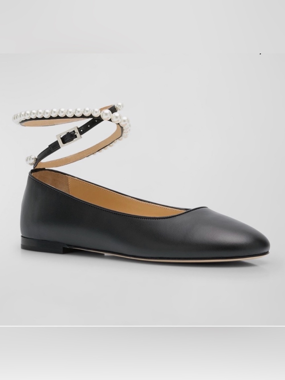 MACH & MACH Sirene Nappa leather ballerina flats round pearl ankle strap Italy